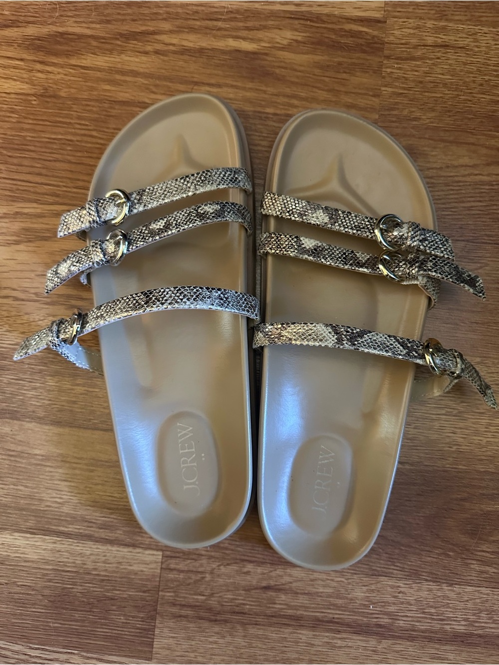 J. Crew Women's Beige Snake-Print Triple Strap Slide Sandals - 6.5/7
